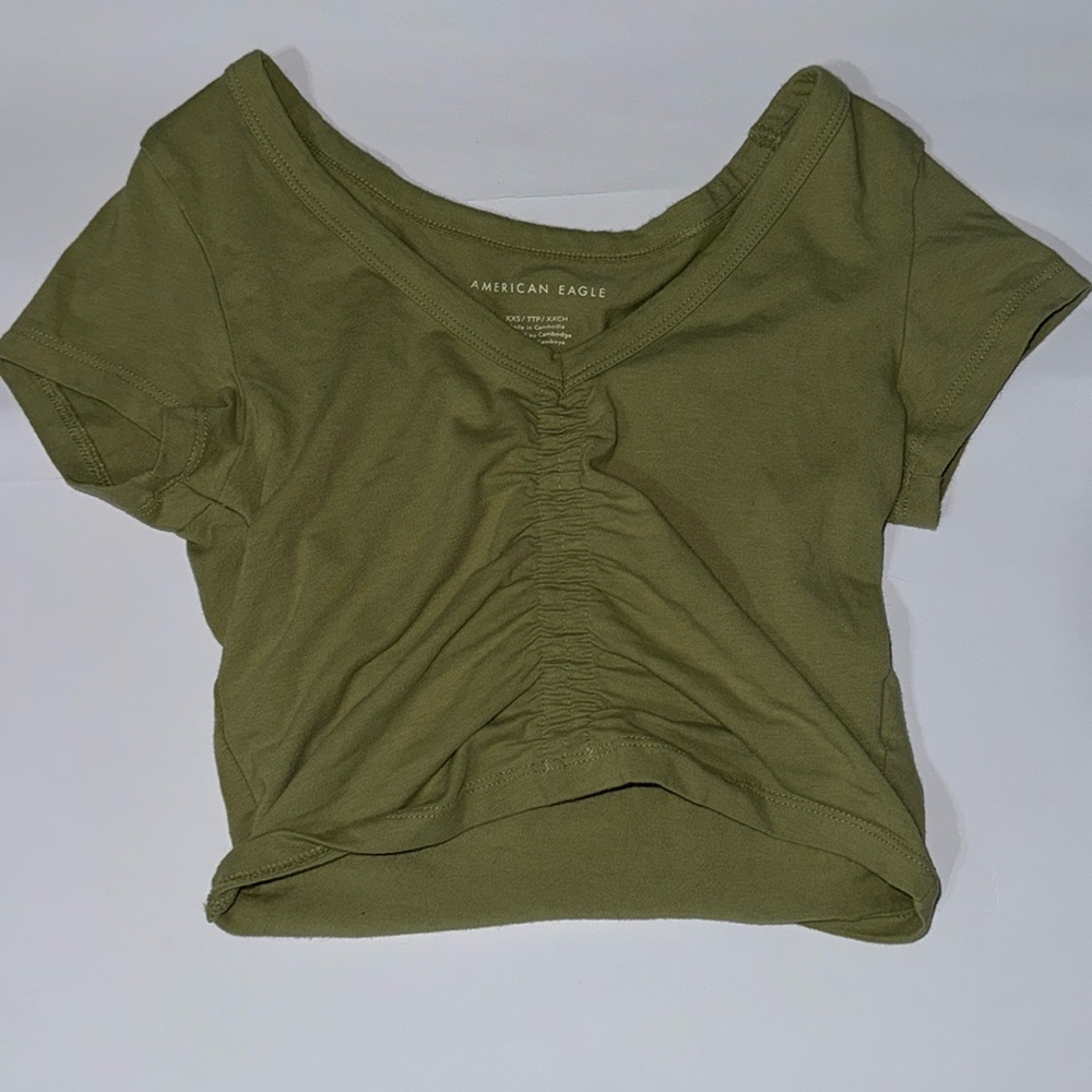 Green American Eagle Ruched Short Sleeve Top - Size XXS